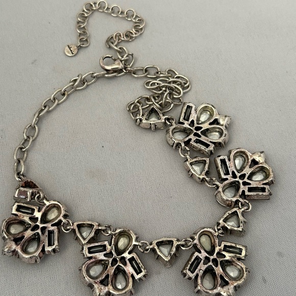 Stella & Dot silver tone statement necklace with clear and topaz colored stones - Picture 4 of 5